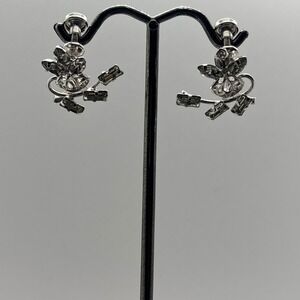 Bogoff Earrings Women Silver Sterling Rhinestone Floral Screw Back Vintage
